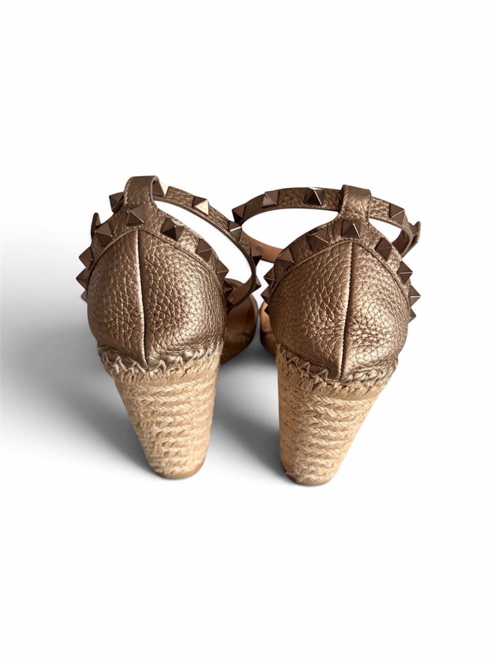 Valentino Garavani Rockstud Gold Espadrille Ankle-Strap Sandals - Picture 6 of 11
